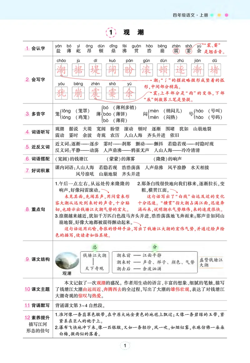 《四年级状元语文笔记（背记清单）》第1页预览