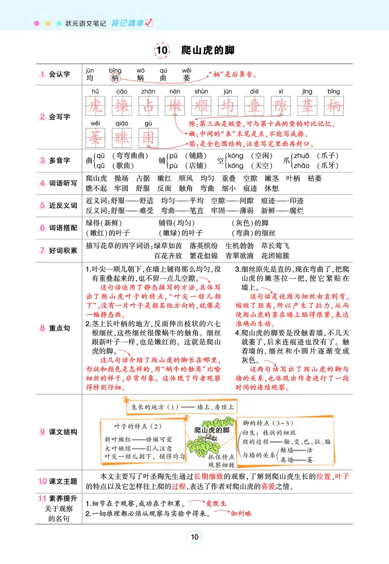 《四年级状元语文笔记（背记清单）》第10页预览