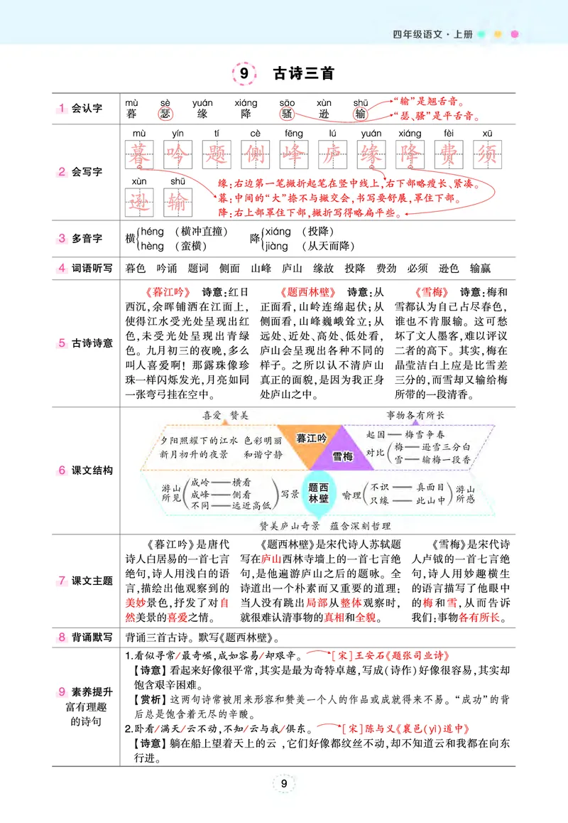 《四年级状元语文笔记（背记清单）》第9页预览