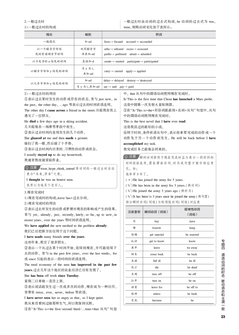 《1_专题四谓语动词的时态、被动语态和主谓一致_2023版教学资源包_2023版新高考新教材版高考总复习英语5·3B版_1_第一部分英语基础知识_4_专题四　谓语动词的时态、被动语态和主谓一致》第2页预览
