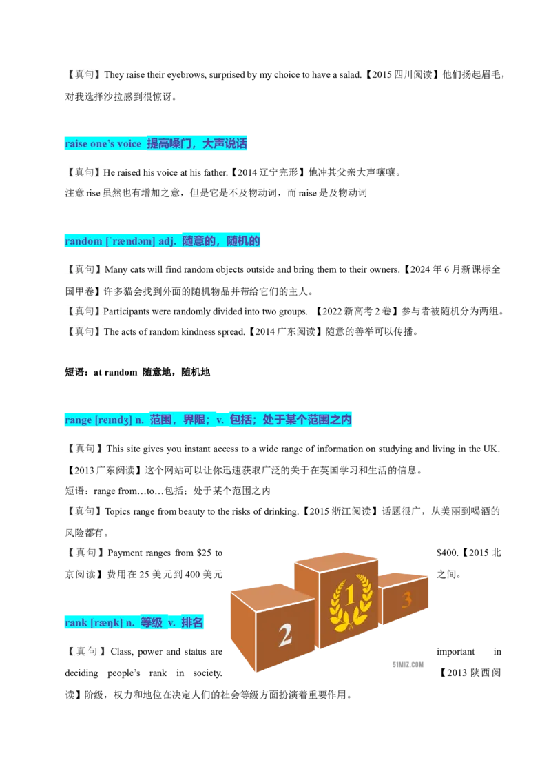 《16高考单词R（学生版）_英语(2)_专项复习_2025年_十年（2015-2024）高考英语3500单词分字母汇编（高考真句+检测）》第5页预览