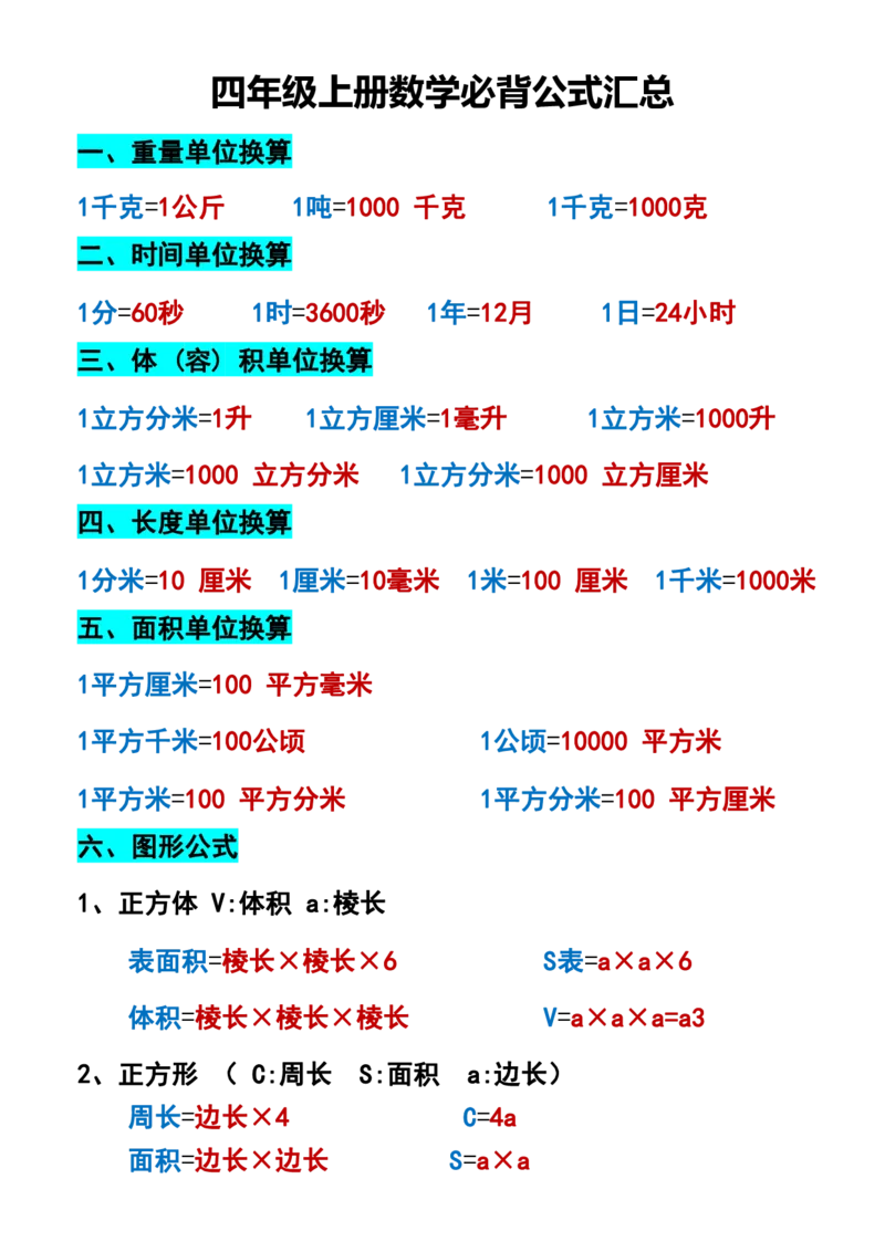 《四年级上册数学必背公式练习_4年级上册同步教辅_4上数学_四上数学通用重点必背＋专项》第1页预览