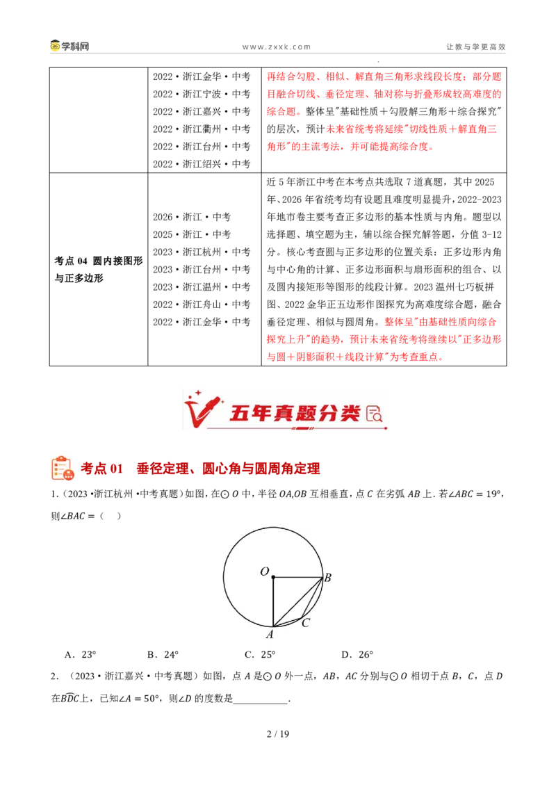 《专题13圆与正多边形（5年汇编）（浙江专用）（原卷版）_2026秋初中教辅合集_2027学科网&_2027新好题汇编_2027新好题汇编2022-2026年中考数学真题分类汇编（浙江专用）》第2页预览