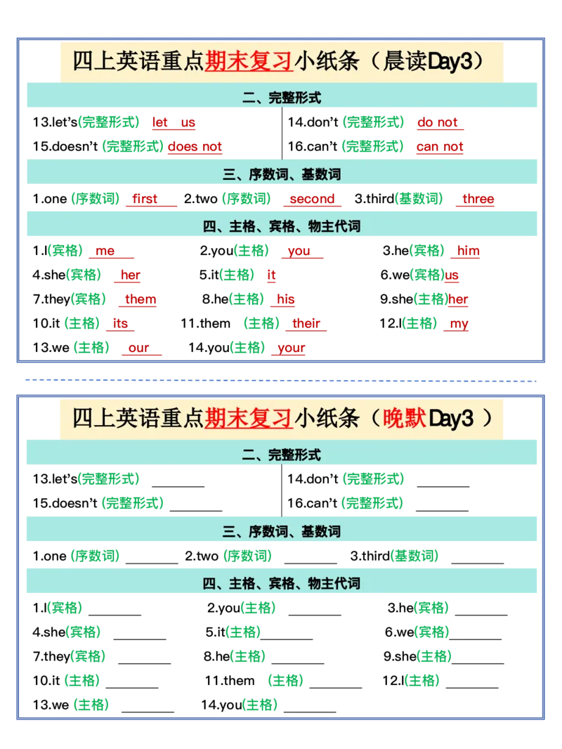 《四上英语（通用版）重点晨读晚默小纸条_4年级上册同步教辅_4上-英语》第3页预览