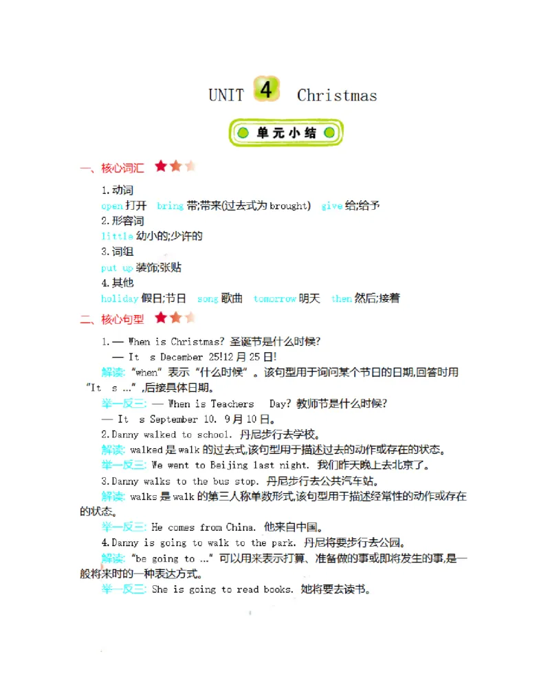 《六（上）冀教版英语Unit4知识清单_6年级上册同步教辅_6上英语_六上英语冀教版资料》第1页预览