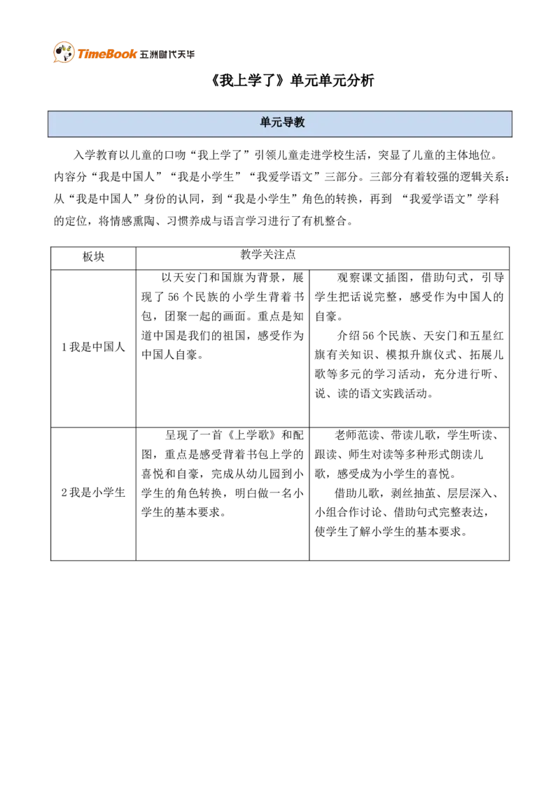 《《我上学了》单元单元分析》第1页预览