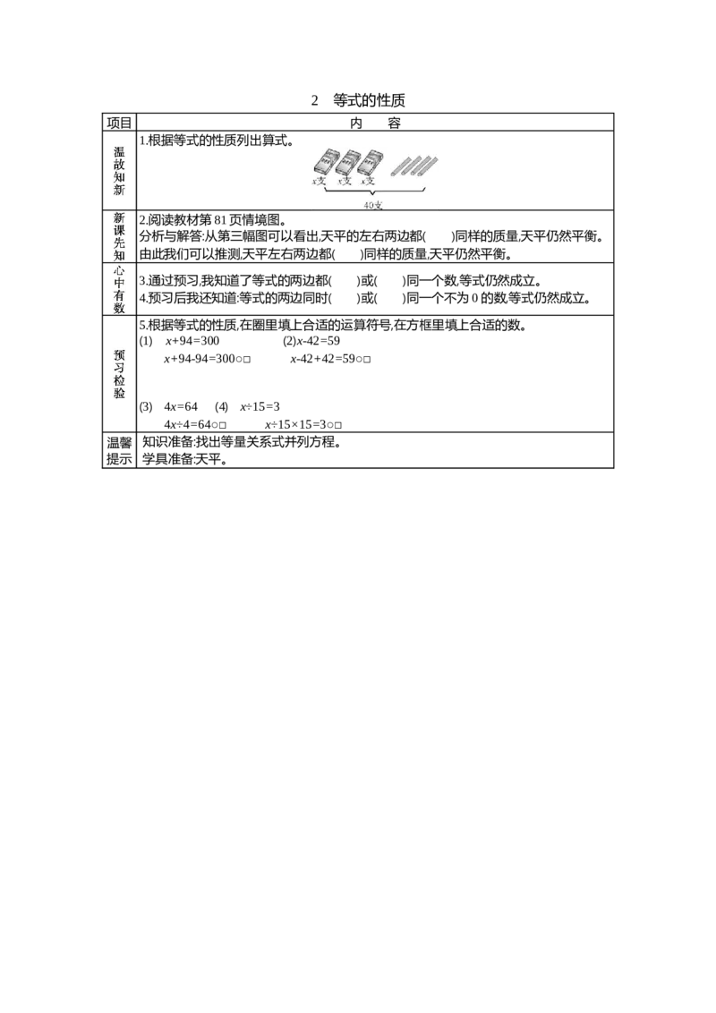 《2 等式的性质_26春小学语数英道科各版本《课件+教案》_26春各版本语数英《七彩课堂》教学课件+教案_25秋_数学《七彩课堂》教案+教学课件冀教25秋_第8单元方程(教案+学案)_学案》第1页预览