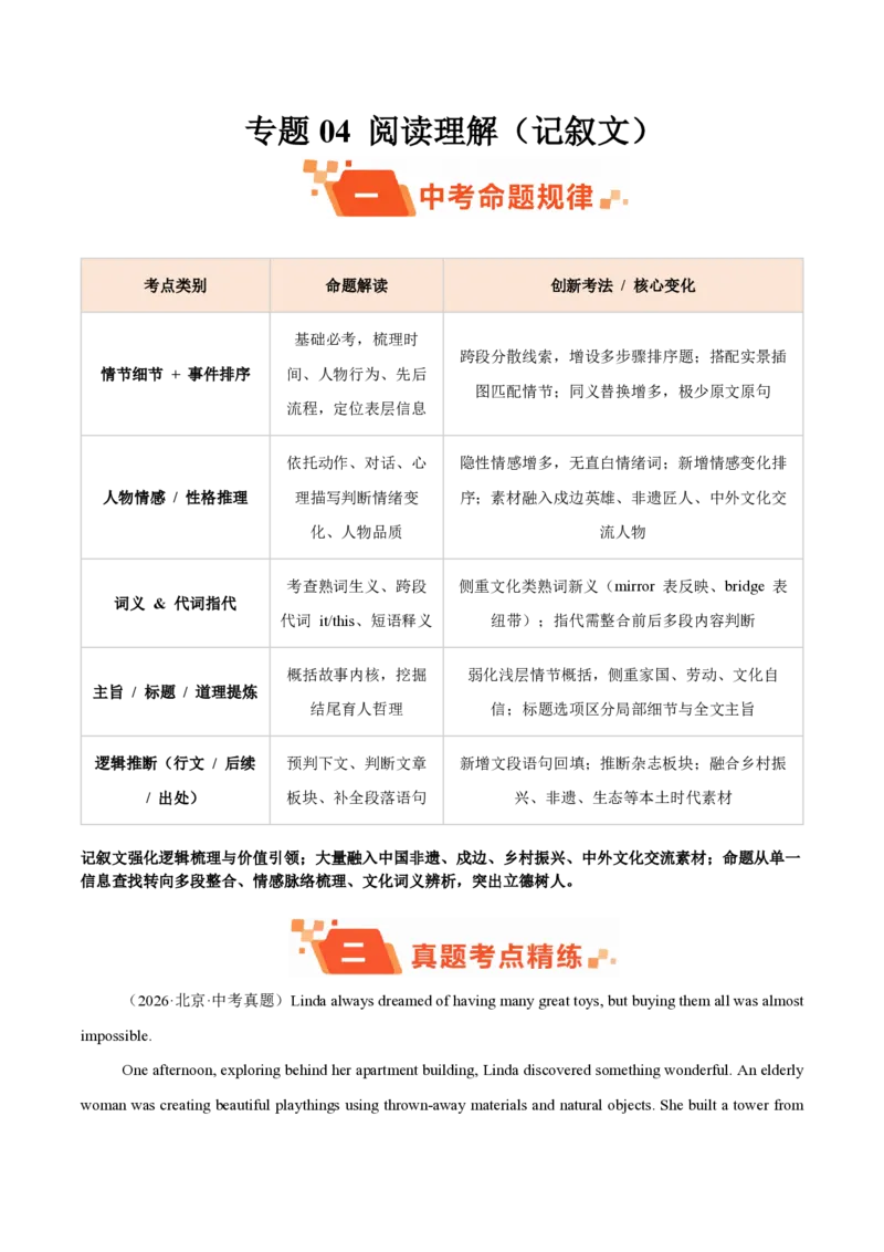 《专题04阅读理解（记叙文）（1年汇编）（全国通用02期）（解析版）_2026秋初中教辅合集_2027学科网&_2027好题汇编2026年中考英语真题分类汇编（全国通用）》第1页预览