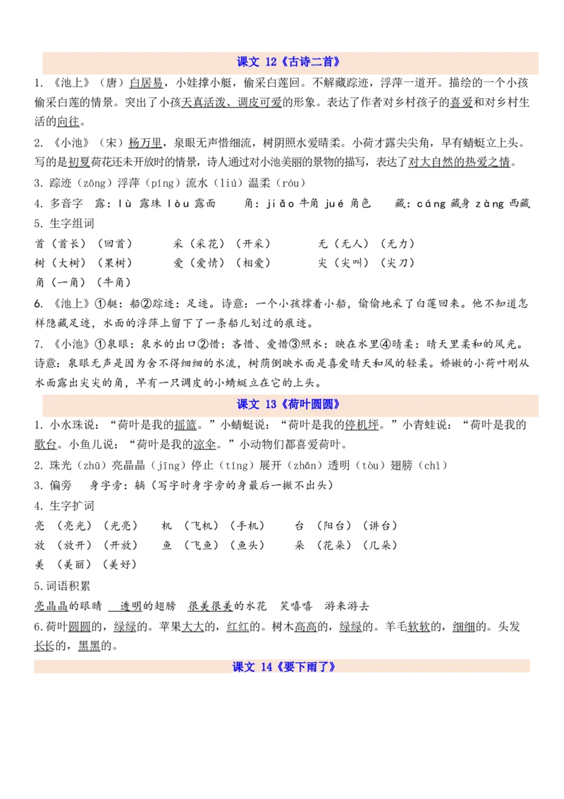 《1下第6单元每课知识点》第1页预览