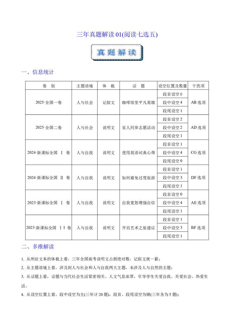 《三年真题解读02（阅读七选五）（教师版)_高考一二三轮复习_英语_2026年-英语高考专项复习_252026年高考英语终极对决锦囊·三年真题解读》第1页预览