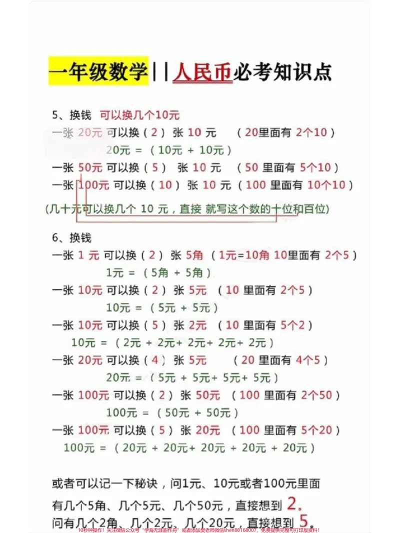 《一年级下册数学人名币必考知识点归纳#每天学习一点点#家长收藏孩子受益#教育#学习#知识点总结》第2页预览