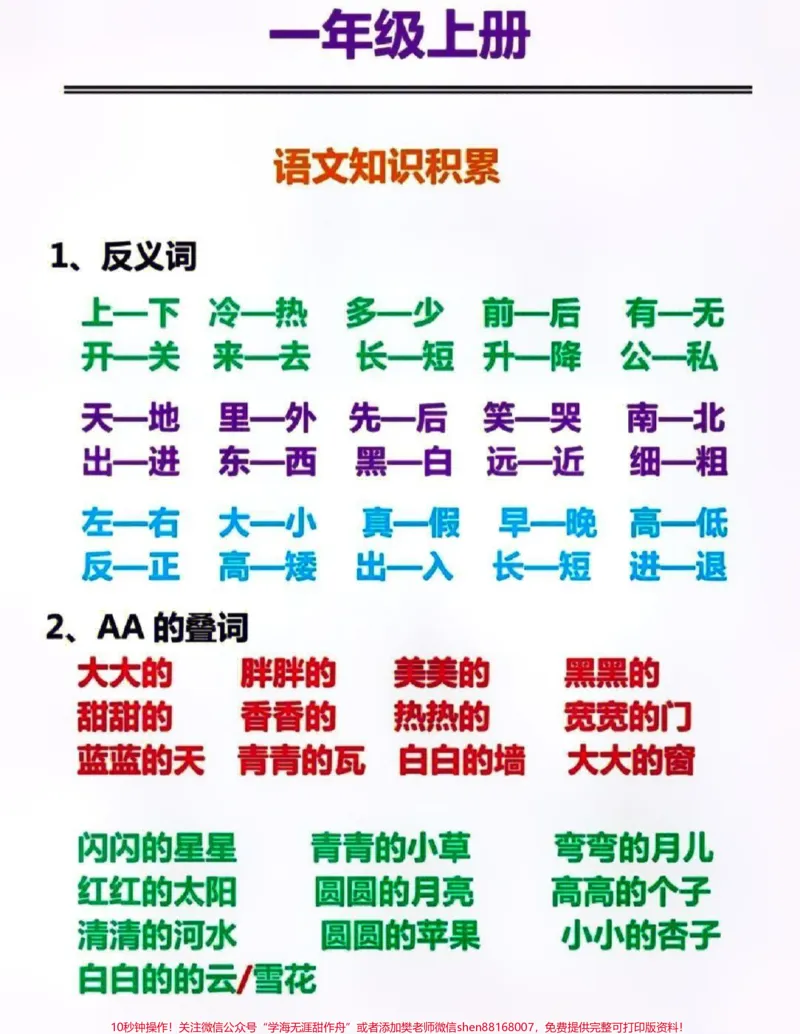 《一年级上册语文词语积累#教育#知识分享#学习#家长收藏孩子受益》第1页预览