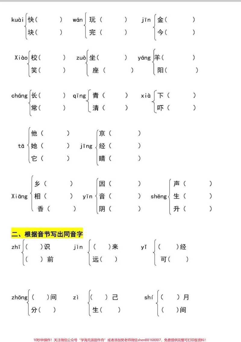 《你不知道的一年级下册同音字多音字汇总。一年级下册多音字汇总，全册所有多音字都包含，掌握这5页纸，生字妥了。#一年级#知识分享#语文#多音字#多音字组词》第2页预览