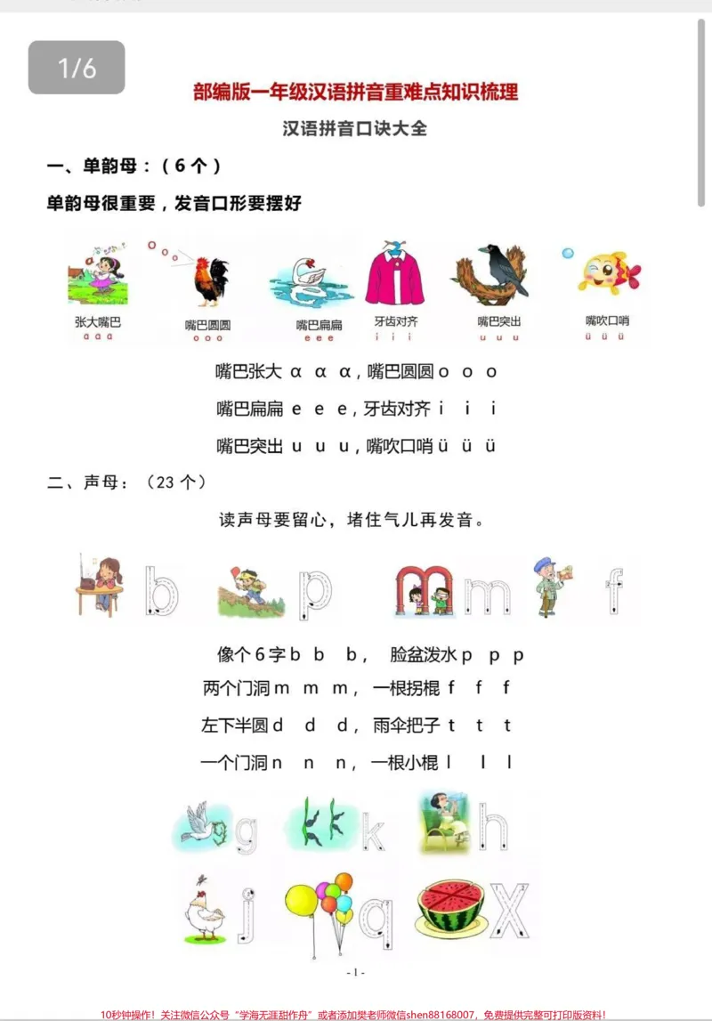 《一年级汉语拼音重难点知识梳理。拼音难点来梳理,每天晨读来提升。#语文#每天学习一点点#拼音#学霸秘籍#一年级语文》第1页预览