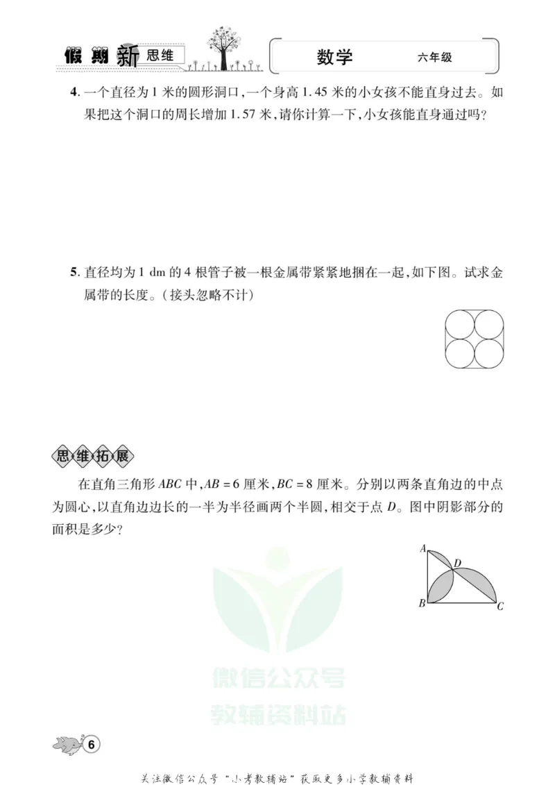 《假期新思维六年级寒假数学北师版_07.小学语文、英语、数学专区_小学寒假教辅汇总_1~8年级假期新思维》第9页预览