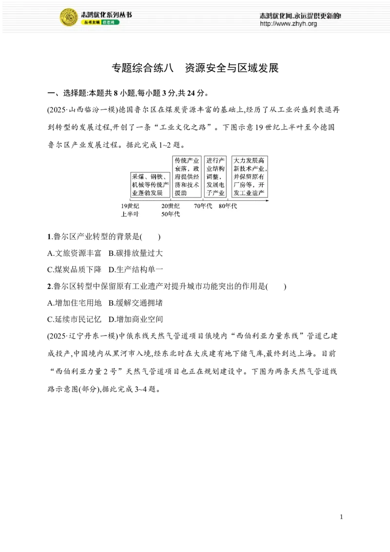 《专题综合练8　资源安全与区域发展_2026版高中《二三轮复习+冲刺复习》_高考总复习优化设计二轮用书地理课后习题Word_课后习题》第1页预览
