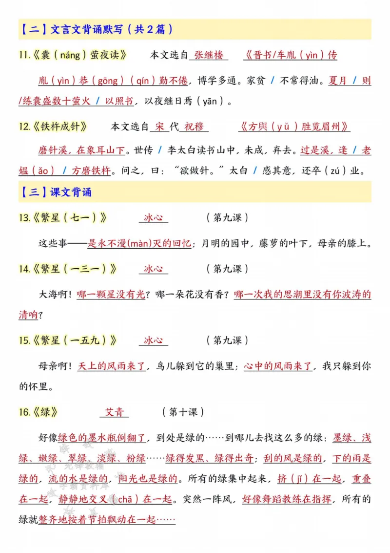 《四年级下册语文预习必背知识点汇总SY_4年级下册同步教辅_四下语文_四下语文重点必背》第2页预览