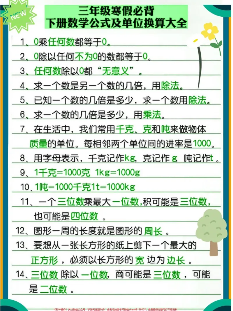 《三年级下册数学寒假必背概念和公式大全#教育#学习#每天学习一点点#家长收藏孩子受益#三年级数学》第2页预览