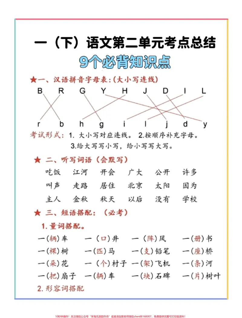《一年级语文下册1-8单元考点汇总。#期末复习#必考考点#一年级语文下册#知识点总结#一年级重点知识归纳》第3页预览