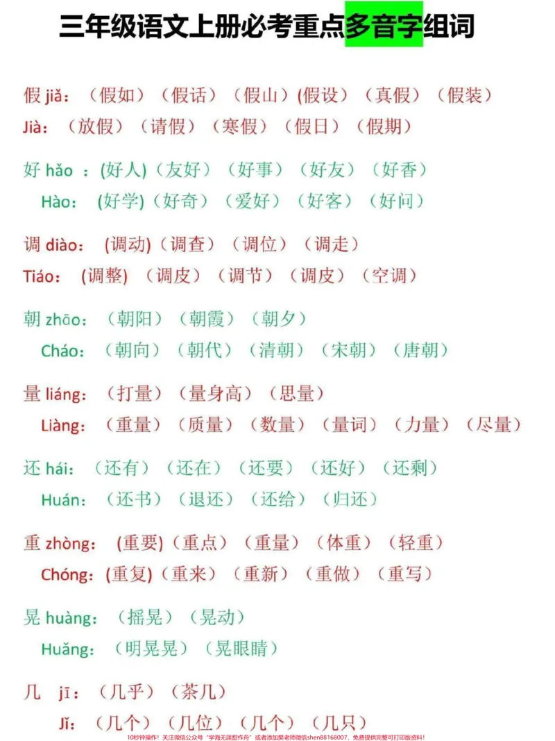 《三年级上册语文必考重点多音字组词。期末匆匆结束,很多没来得及考试,没来得及复习,这份多音字组词,家长打印给孩子熟记,打牢基础#三年级#家长收藏孩子受益#三年级上册#三年级语文重点归纳#热门》第1页预览