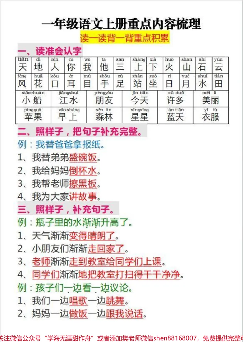 《一年级上册语文重点知识点梳理。#电子版可打印#关注我持续更新小学知识#学习资料分享#每天学习一点点#二年级上册语文》第1页预览