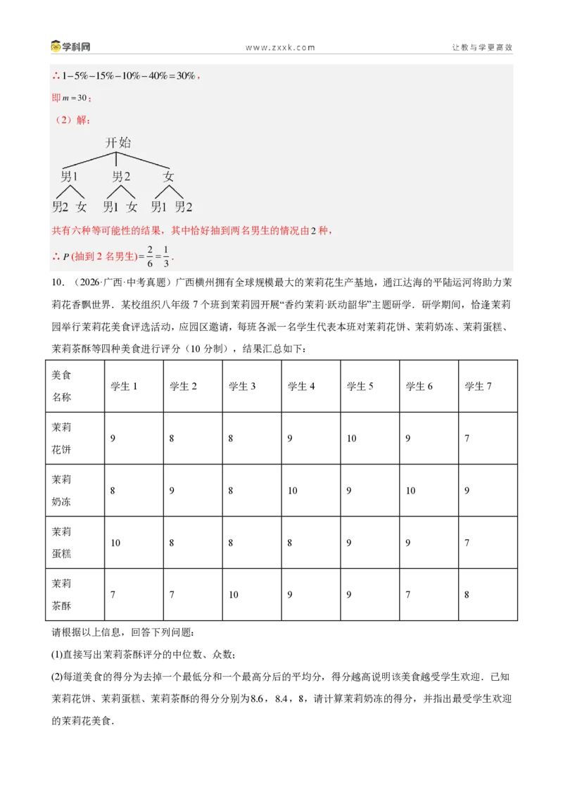 《专题34数据的集中趋势和波动程度（3考点32题）（解析版）_2026秋初中教辅合集_2027学科网&_2027好题汇编2026年中考数学真题分类汇编（全国通用）》第8页预览