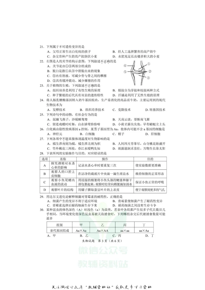 《2020海南省三亚市中考生物试题及答案_初高中资料库_初中资料库（转存避免链接过期失效）_初中生物》第3页预览
