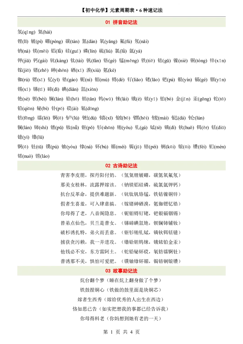 《初中化学元素周期表6种速记法_2026秋初中教辅合集_2027学科网&_2027《中考化学•基础知识43大考点+必背化学方程式》》第1页预览