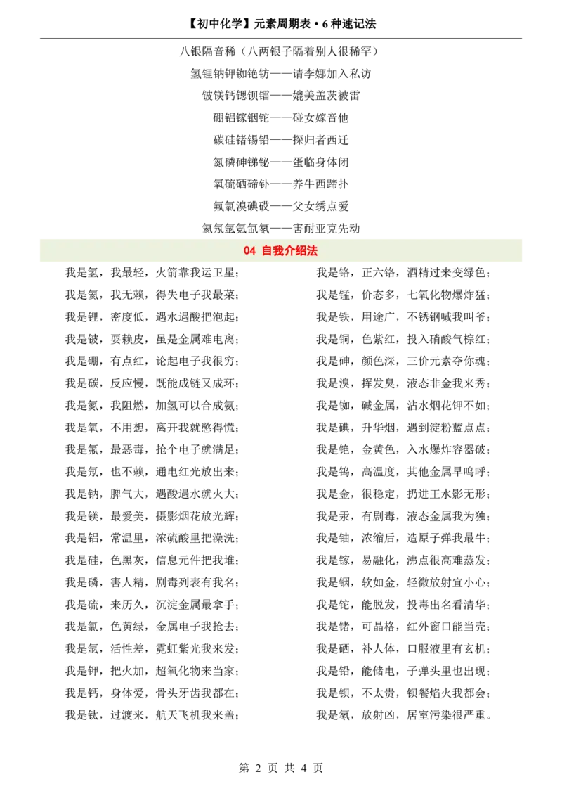 《初中化学元素周期表6种速记法_2026秋初中教辅合集_2027学科网&_2027《中考化学•基础知识43大考点+必背化学方程式》》第2页预览