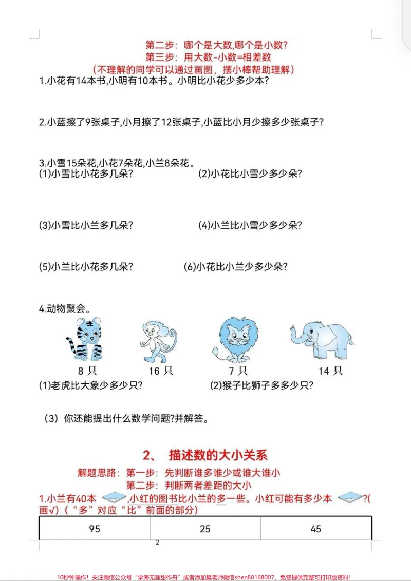 《一年级多余问题应用题。一年级数学下册,多余问题总是分不清。数学就是多做题,搞定这9张纸,多余问题没问题了。#数学#一年级数学#应用题#每天学习一点点#数学应用题》第2页预览