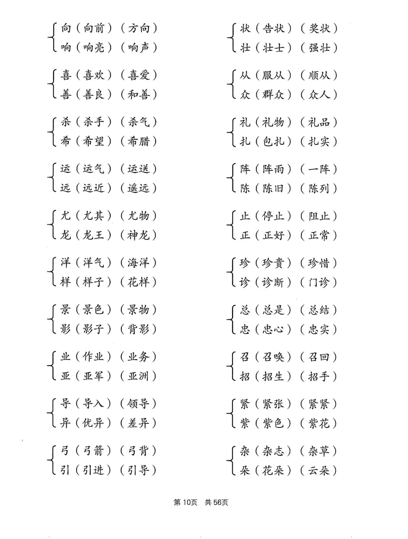 《小学1-6年级语文通用版专项训练：形近字同音字多音字近反义词等（有答案）(3)_2年级上册同步教辅_2上-语文_二上语文-专项练习》第10页预览