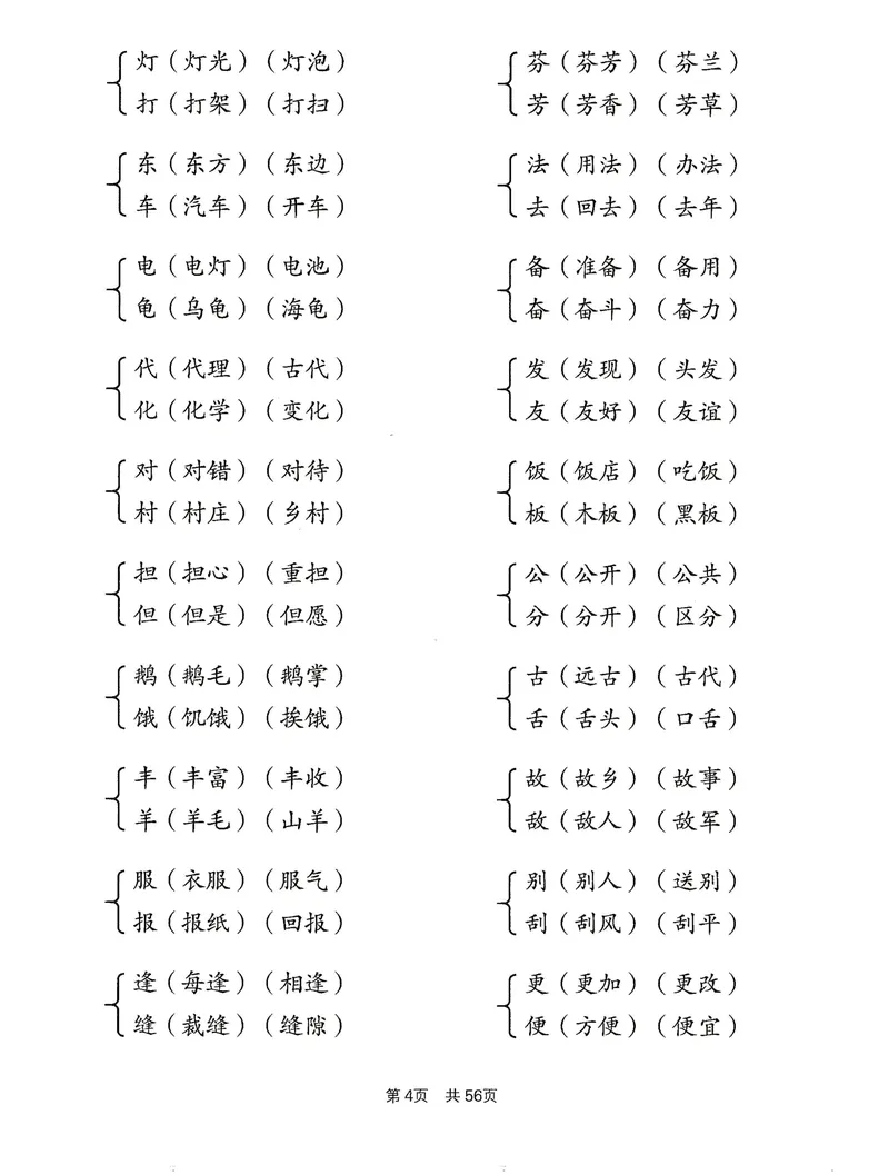 《小学1-6年级语文通用版专项训练：形近字同音字多音字近反义词等（有答案）(3)_2年级上册同步教辅_2上-语文_二上语文-专项练习》第4页预览
