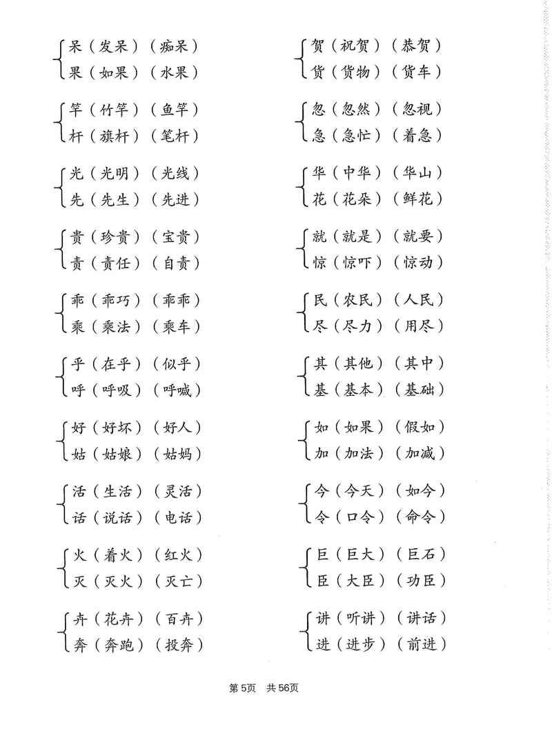 《小学1-6年级语文通用版专项训练：形近字同音字多音字近反义词等（有答案）(3)_2年级上册同步教辅_2上-语文_二上语文-专项练习》第5页预览