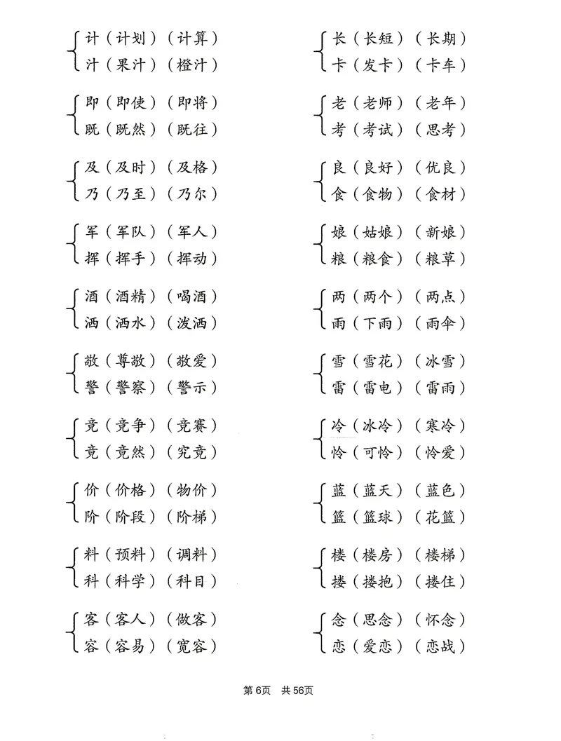 《小学1-6年级语文通用版专项训练：形近字同音字多音字近反义词等（有答案）(3)_2年级上册同步教辅_2上-语文_二上语文-专项练习》第6页预览