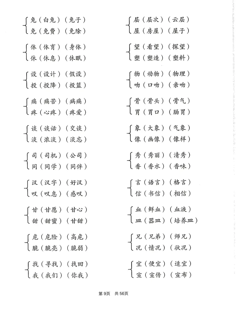 《小学1-6年级语文通用版专项训练：形近字同音字多音字近反义词等（有答案）(3)_2年级上册同步教辅_2上-语文_二上语文-专项练习》第9页预览