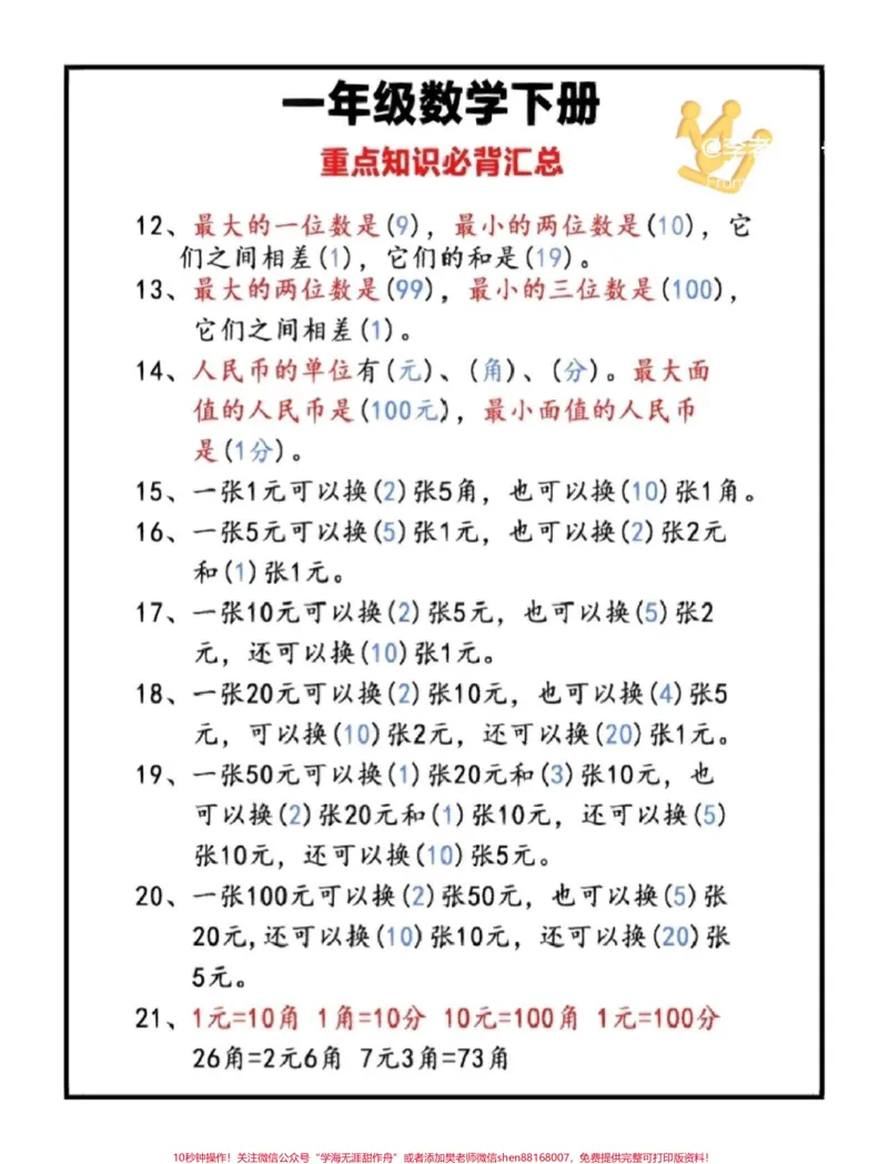 《一年级下册数学重点必背知识点#教育#每天学习一点点#学习#小学数学#知识点总结》第2页预览