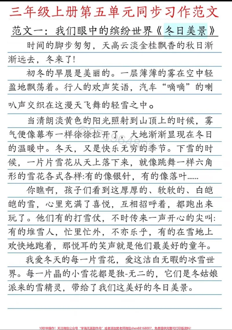 《三年级语文上册第五单元同步习作范文。#三年级#三年级上册语文#优秀范文#必考考点#同步作文》第2页预览