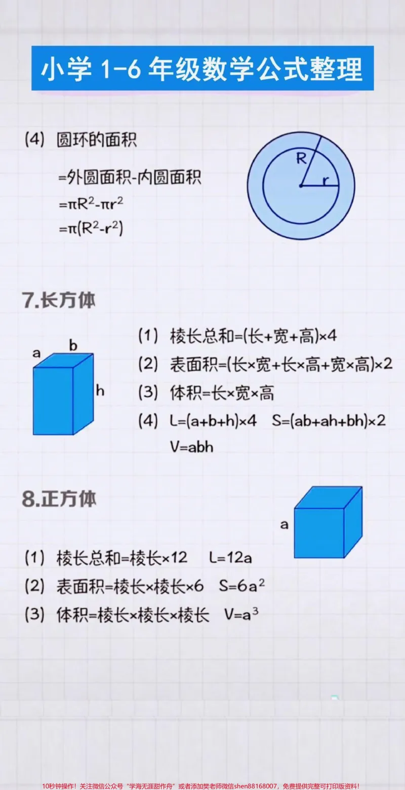 《小学1-6年级数学公式给孩子们整理好啦✅为了期末考试冲鸭！一定记得点赞收藏✅#小学数学#必考考点#公式#学浪计划#每天学习一点点》第3页预览