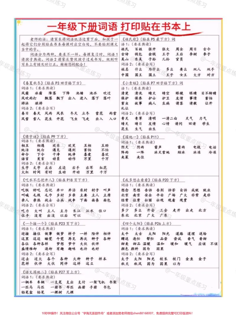 《一年级语文下册词语默写。#一年级语文下册#一年级#一年级重点知识归纳#知识点总结#词语积累》第2页预览