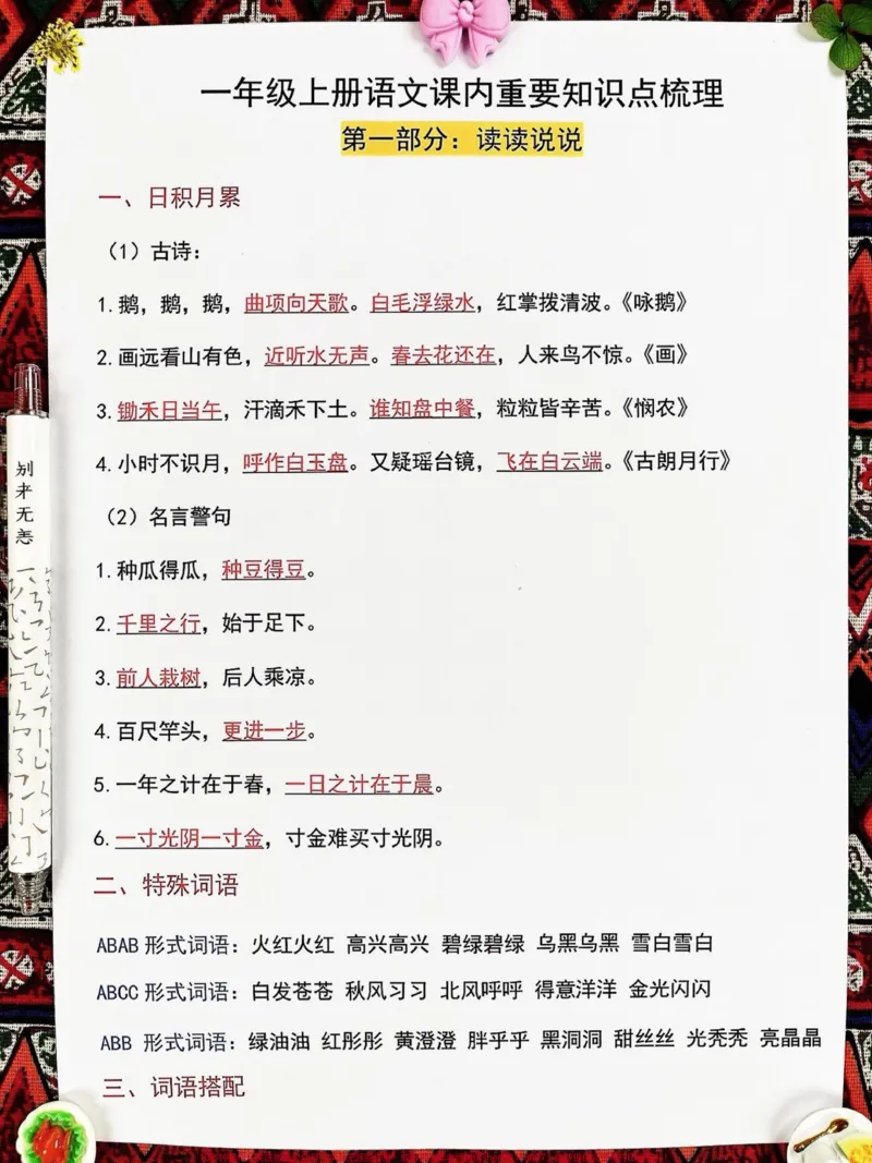 《一年级上册语文的核心知识点已经总结完毕,这份常考核心知识点总结已经准备就绪,家长们不妨打印出来,让孩子好好学习,掌握这些重要的知识点,为学习语文打下坚实的基础!#一年级语文#一年级知识点#核心知识#必考#一年级上册语文》第2页预览