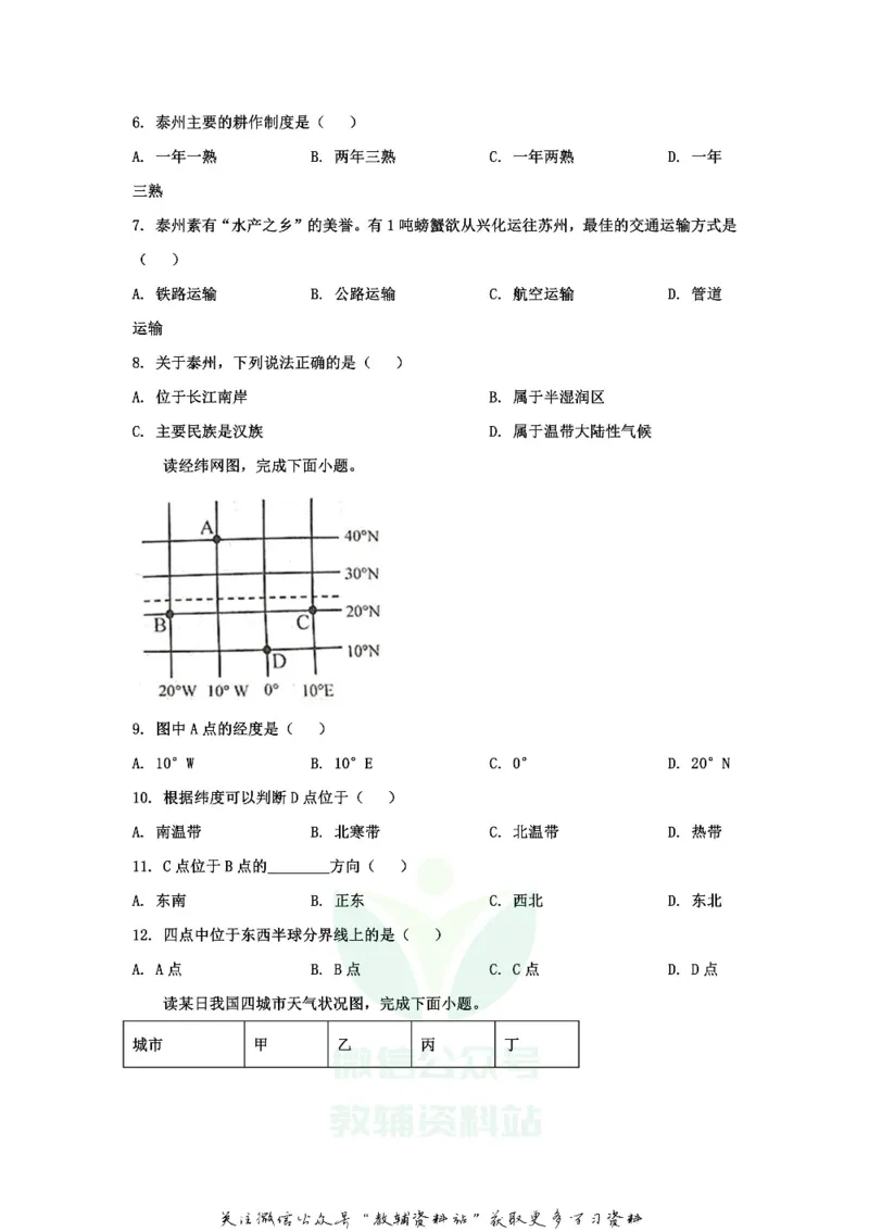 《2020江苏省泰州市中考地理真题及答案_初高中资料库_初中资料库（转存避免链接过期失效）_初中地理》第2页预览