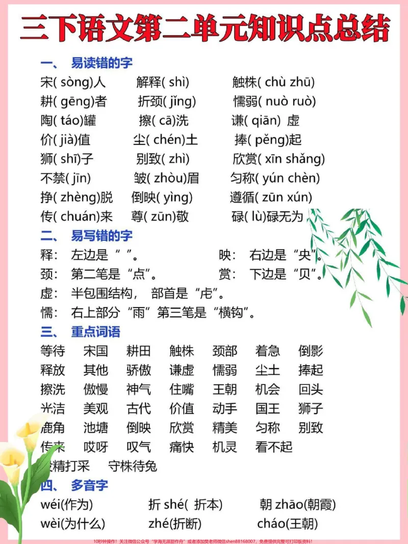 《三年级语文下册第三单元知识点归纳总结。预习复习必备神器#三年级#三年级语文#三年级下册语文#小学语文#家有小学生》第1页预览
