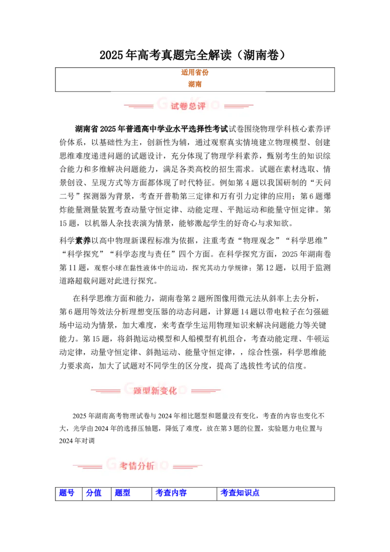 《2025年高考物理真题完全解读（湖南卷）_高考一二三轮复习_物理_2026年-物理高考专项复习_2025年高考物理真题完全解读-G338》第1页预览
