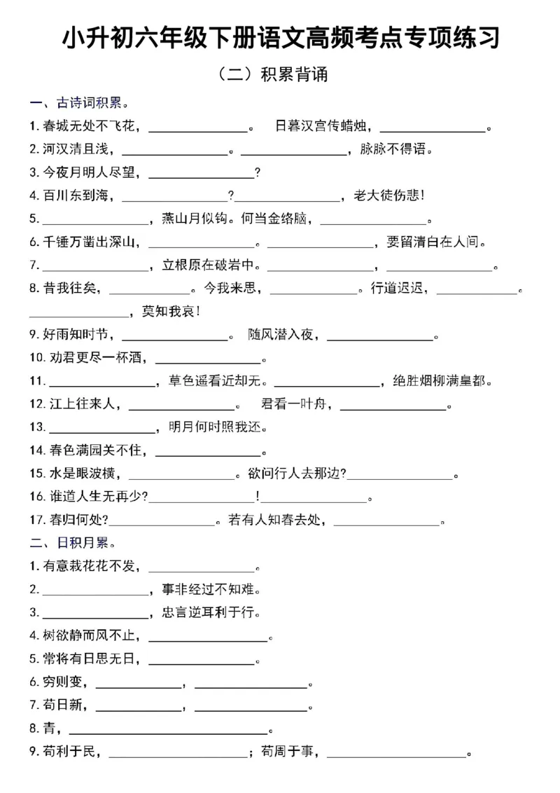 《小升初六年级下册语文高频考点专项练习_6年级下册同步教辅_6下-语文_六下语文专项练习》第3页预览