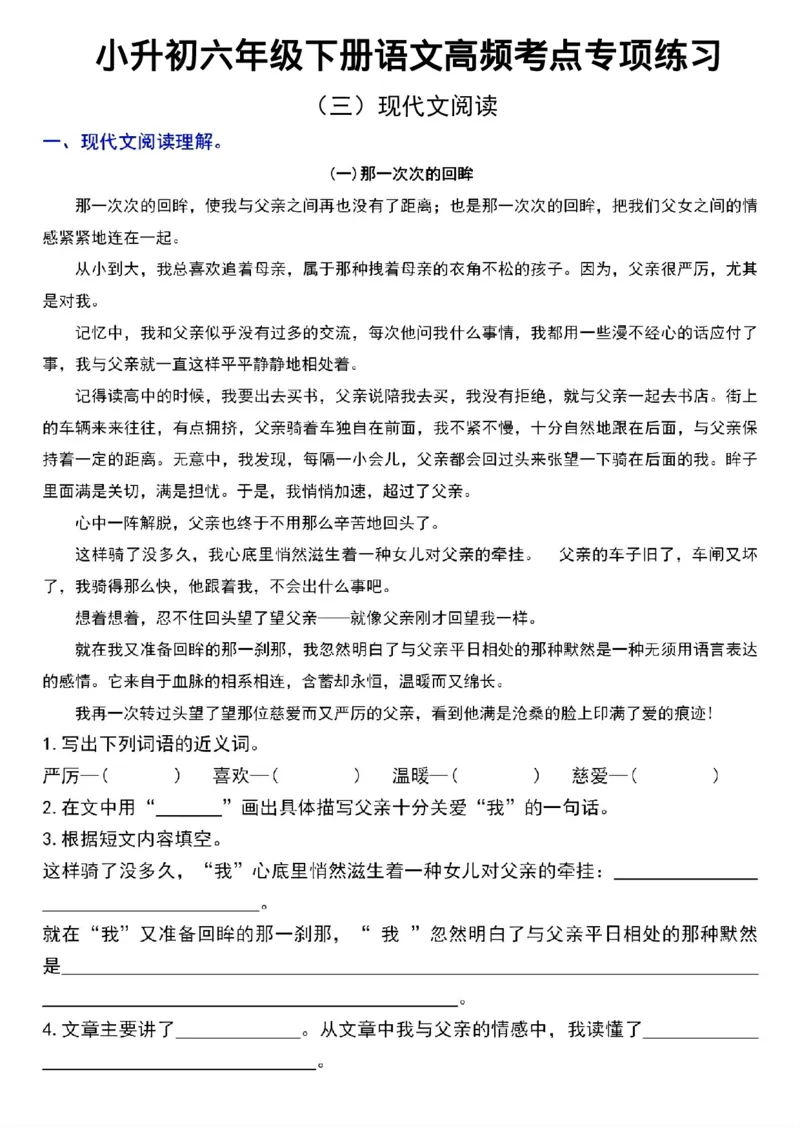 《小升初六年级下册语文高频考点专项练习_6年级下册同步教辅_6下-语文_六下语文专项练习》第4页预览