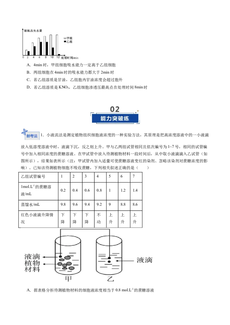 《第07讲水进出细胞的原理（专项训练）（安徽专用）（学生版）_高考一二三轮复习_生物_2026年高考生物一轮_2026年高考生物一轮课件+讲义+练习（安徽专用）-G326》第4页预览