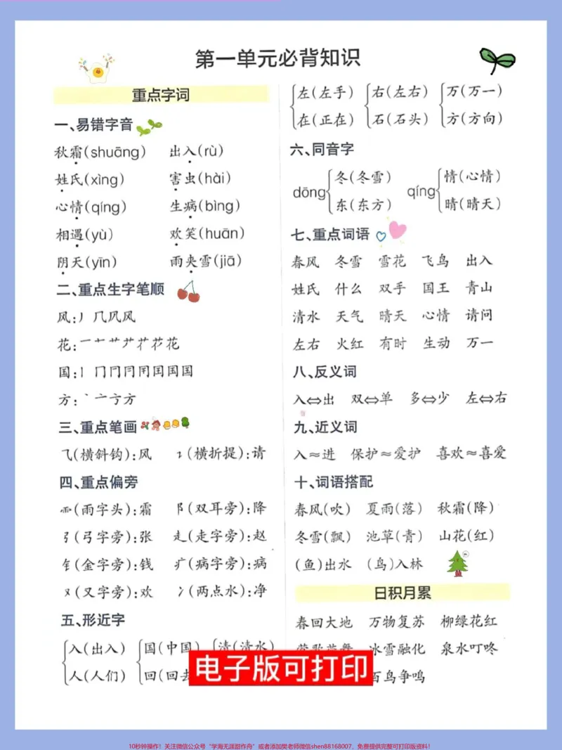 《一年级语文下册1-8单元考点总结提前预习。家长收藏打印出来给孩子练一练#一年级语文下册#必考考点#一年级重点知识归纳#知识点总结#小学语文必考知识点盘点》第2页预览