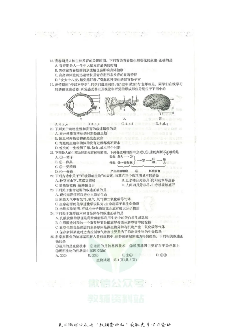 《2020山东滨州中考生物真题及答案_初高中资料库_初中资料库（转存避免链接过期失效）_初中生物》第4页预览