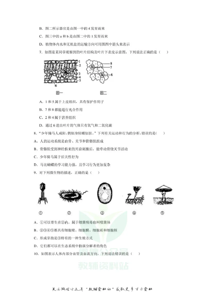 《2020山东菏泽中考生物真题及答案_初高中资料库_初中资料库（转存避免链接过期失效）_初中生物》第3页预览