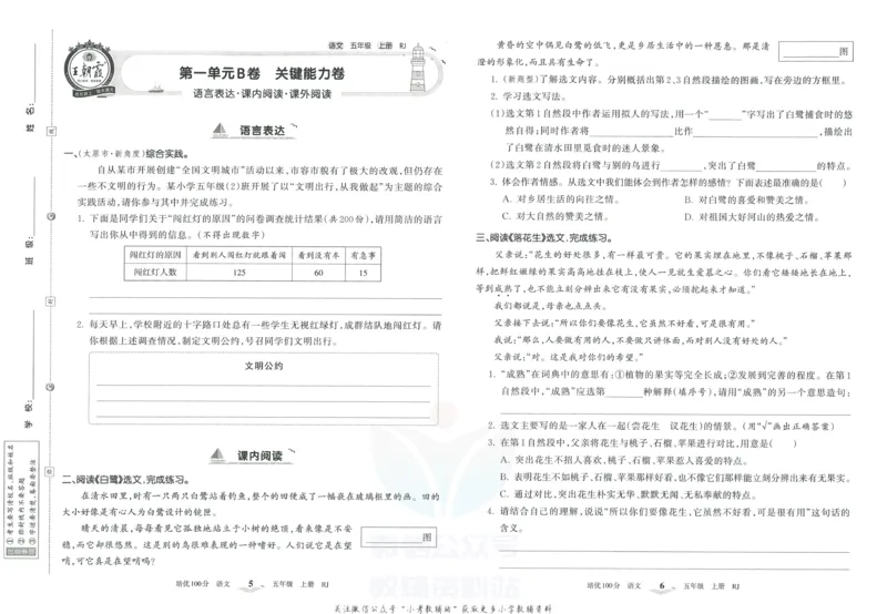 《培优100分五年级上册语文人教版_07.小学语文、英语、数学专区_王朝霞培优100分》第6页预览